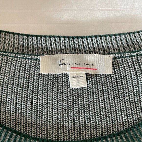 Two By Vince Camuto Green White Cable Knit Sweater Size Large - Picture 2 of 6